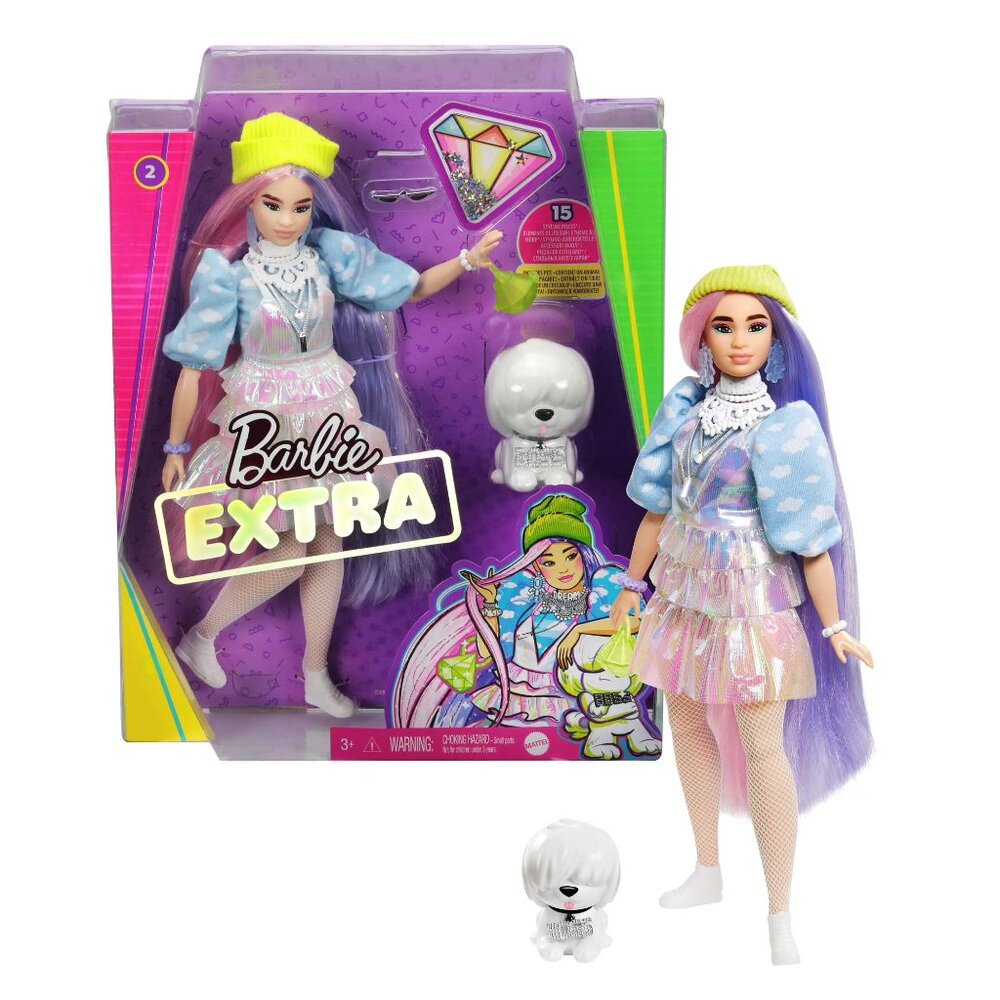 Barbie Extra #2 Shimmery Look with Puppy - Doll Mattel Christmas Gift New in Box